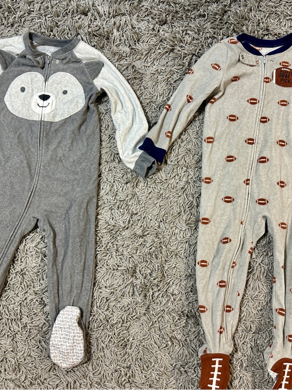 Carter's Gray Bear & Cream Football Print Footed Pajama Set